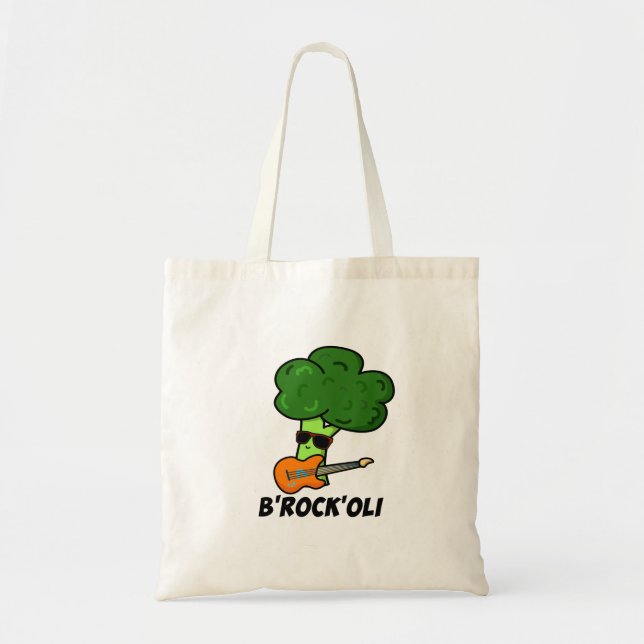 B-Rock-Oli Funny Rocker Broccoli Pun Tragetasche (Vorne)