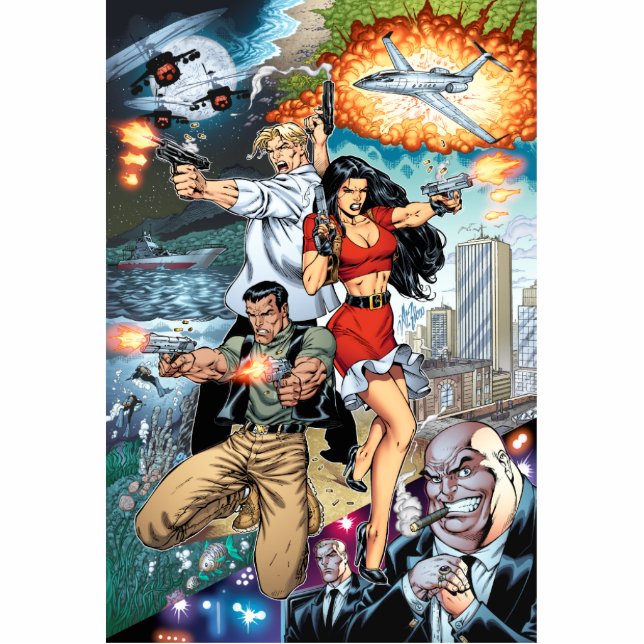 B@stard-Eintopfgericht-Aktions-Comic-Kunst durch Freistehende Fotoskulptur (Vorne)