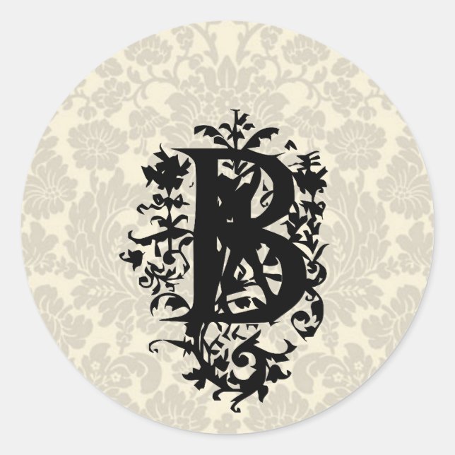 ‚B‘ Verzierte barocke Monogramm Runder Aufkleber (Vorderseite)