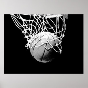 B&W Basketball Ball & Net Print Poster