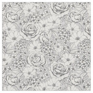 B&W Blumengarten Rose Muster Stoff