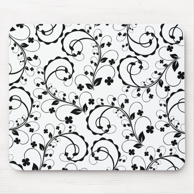 B&W-Blumenmuster Mousepad (Vorne)