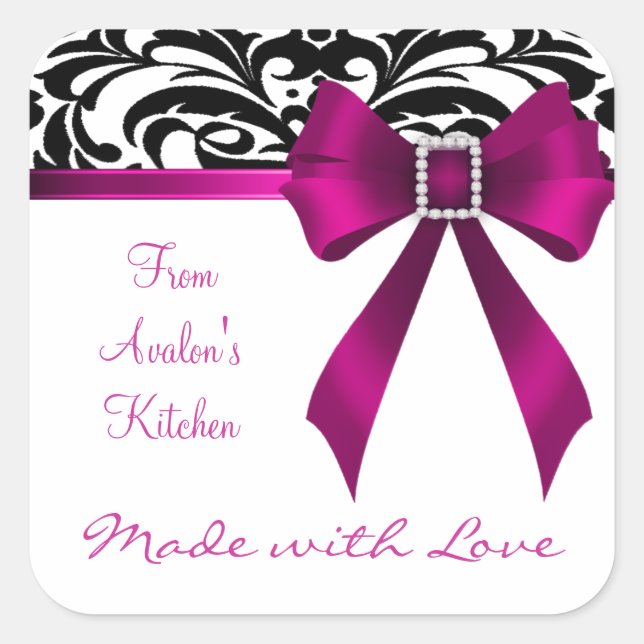 B&W Brocade Pink Bow Baking Stickers (Vorderseite)
