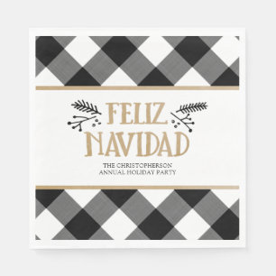 B&W Buffalo Karo Brown Kraft Feliz Navidad Serviette