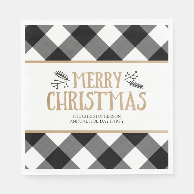 B&W Buffalo Karo Brown Kraft Frohe Weihnachten Serviette (Vorderseite)