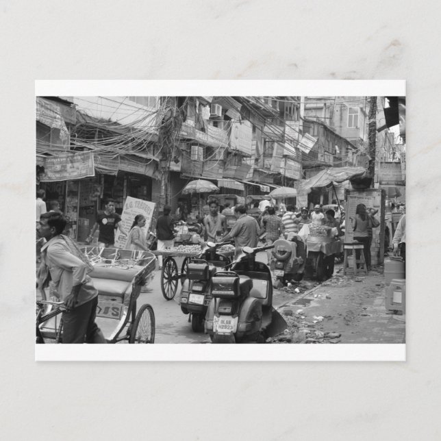 B&W Chaos in Delhi Postkarte (Vorderseite)