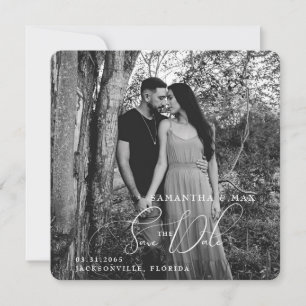 B/W Couple Foto Square Save the Date gerundet