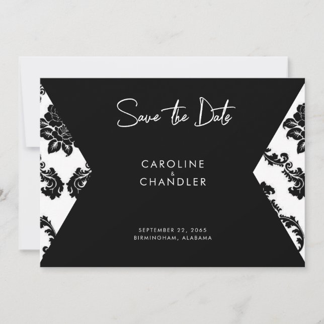 B/W Damaskus-Foto Hochzeit speichern Datum Save The Date (Vorderseite)
