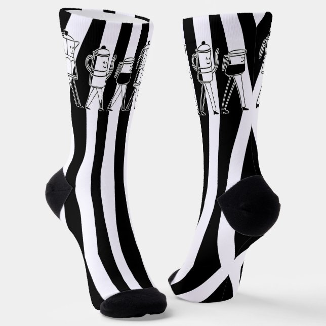 B & W drei Kaffeemaschinen gestreifter Kaffee Socken (Gewinkelt)