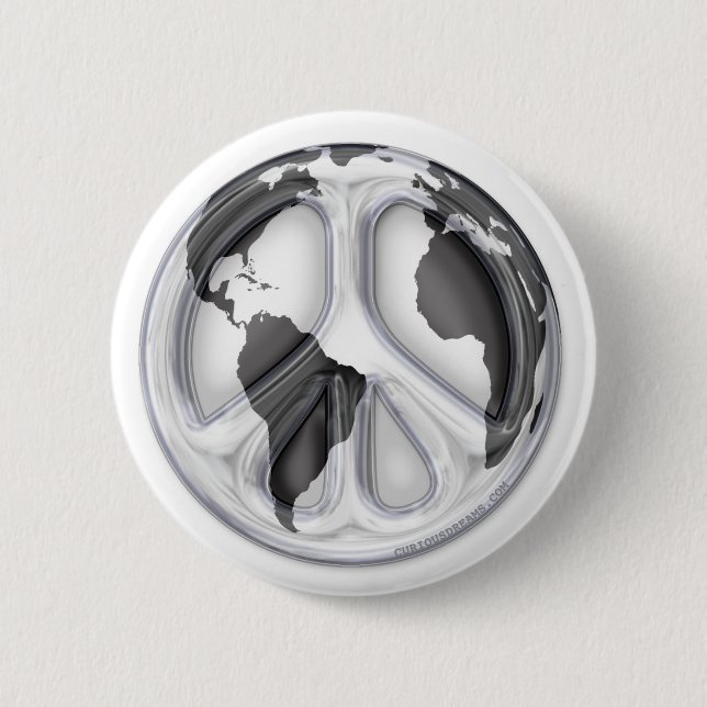 B&W Erde-Friedenszeichen Button (Vorderseite)