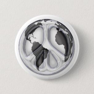 B&W Erde-Friedenszeichen Button