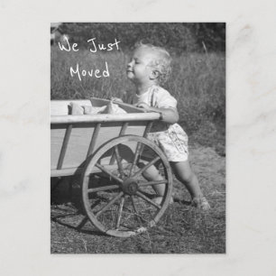 B&W Foto Child Straight Move Cart Neue Adresse Postkarte