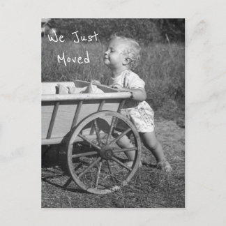 B&W Foto Child Straight Move Cart Neue Adresse Postkarte