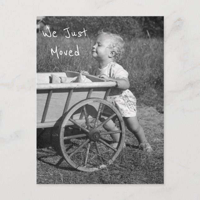 B&W Foto Child Straight Move Cart Neue Adresse Postkarte (Vorderseite)