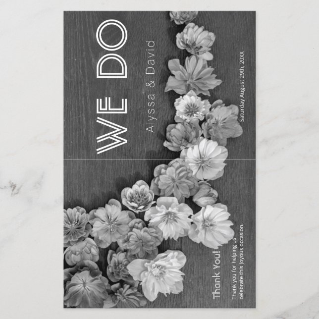 B & W Garden Hellebore Wood Wedding Programme (Devant)