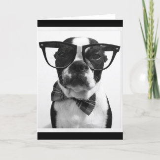 B&W Hipster-Nerd-Boston-Terrier Karte