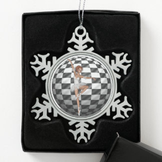 B&W karierte Kugel Ballerina Tanzend Schneeflocken Zinn-Ornament