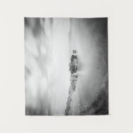 B&W lange Exposition eines Strandes in Rabac, Kroa Wandteppich