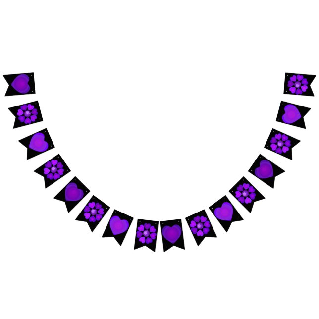 B&W Lila Hearbeating Wimpelkette (Alle)