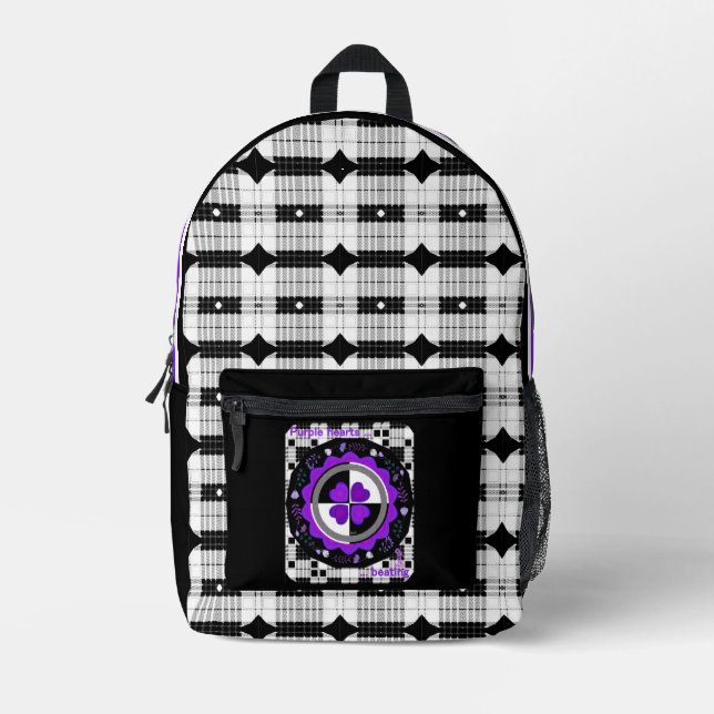 B&W lila Herzen schlagen Bedruckter Rucksack (Vorderseite)