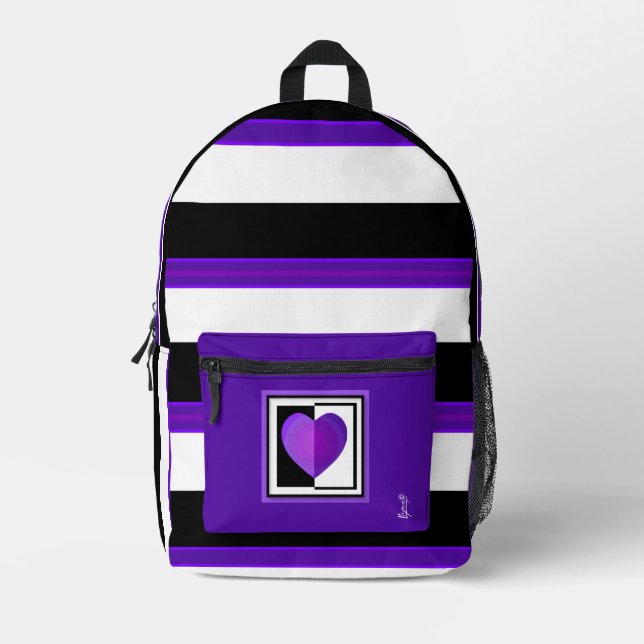 B&W lila Herzen schlagen Bedruckter Rucksack (Vorderseite)