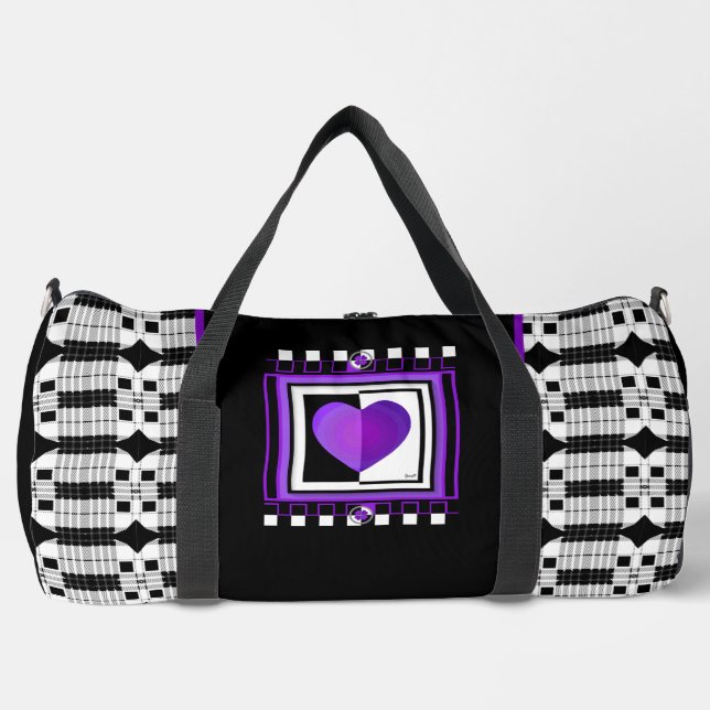 B&W lila Herzen schlagen Duffle Bag (Vorderseite)