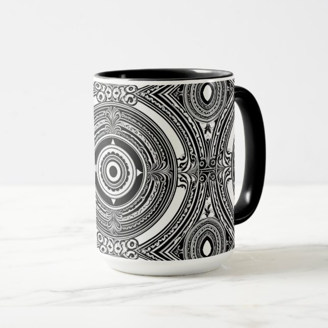 B&W Medallion Motif Tasse (VorderseiteRechts)