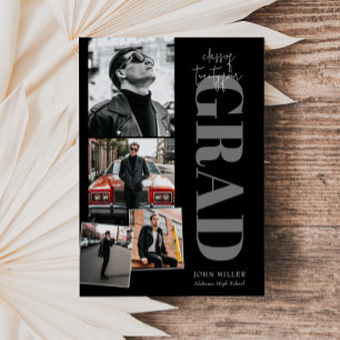 B&W Minimalistisch Modern Vertikal 5 Foto Abschlus Einladung