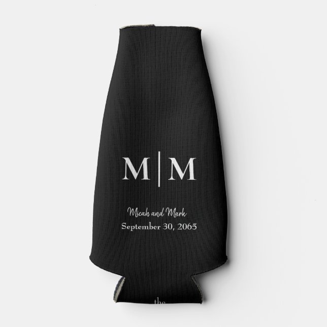 B/W Monogram & Names Wedding Tall kann kälter werd Flaschenkühler (Vorderseite)