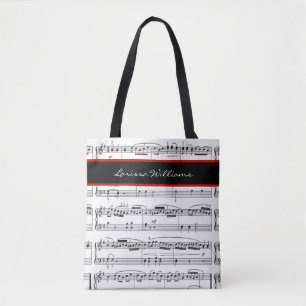 B/W Musiknoten mit Namen, benutzerdefiniert Tasche
