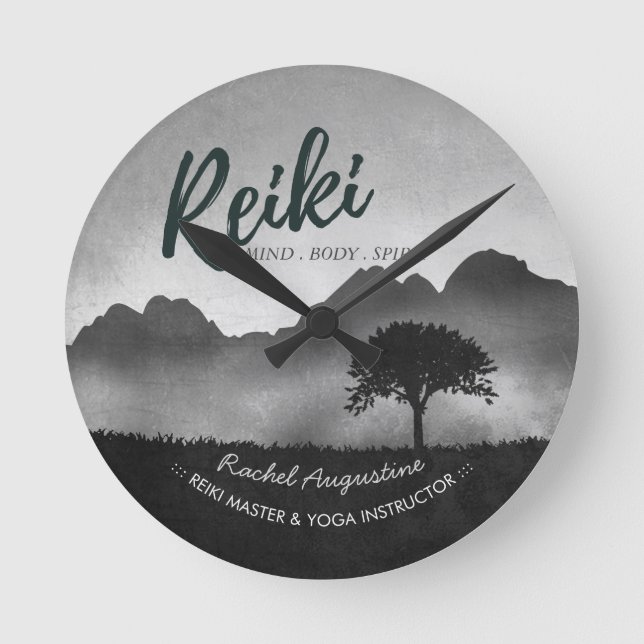 B&W Natural Reiki Master Yoga Mediation Lehrer Runde Wanduhr (Vorderseite)