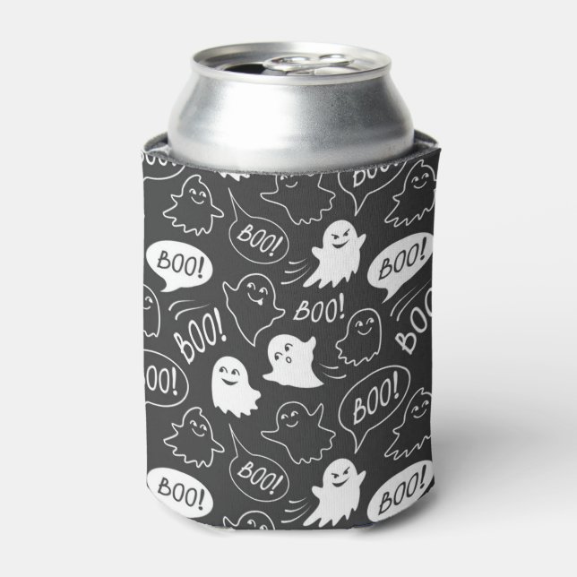 B&W Niedlich Doodle Halloween-Muster Dosenkühler (Kanne Vorderseite)