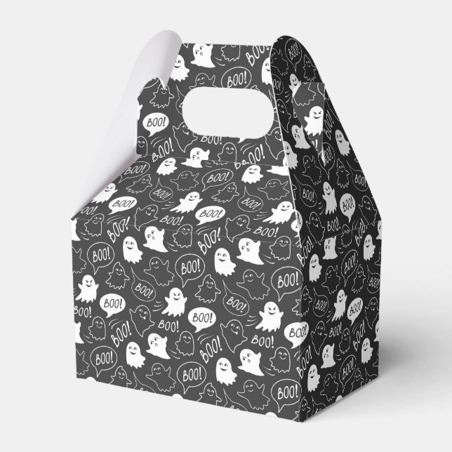 B&W Niedlich Doodle Halloween-Muster Geschenkschachtel (Vorderseite)