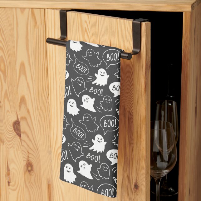 B&W Niedlich Doodle Halloween-Muster Geschirrtuch (Drittel gefaltet)