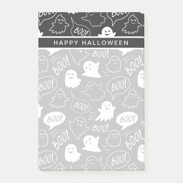 B&W Niedlich Doodle Halloween-Muster Post-it Klebezettel (Vorderseite)
