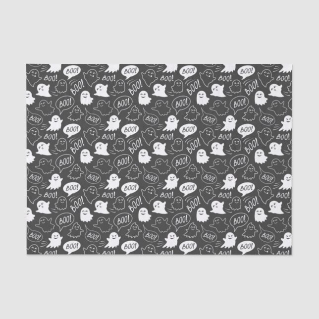 B&W Niedlich Doodle Halloween-Muster Seidenpapier (Vorderseite)