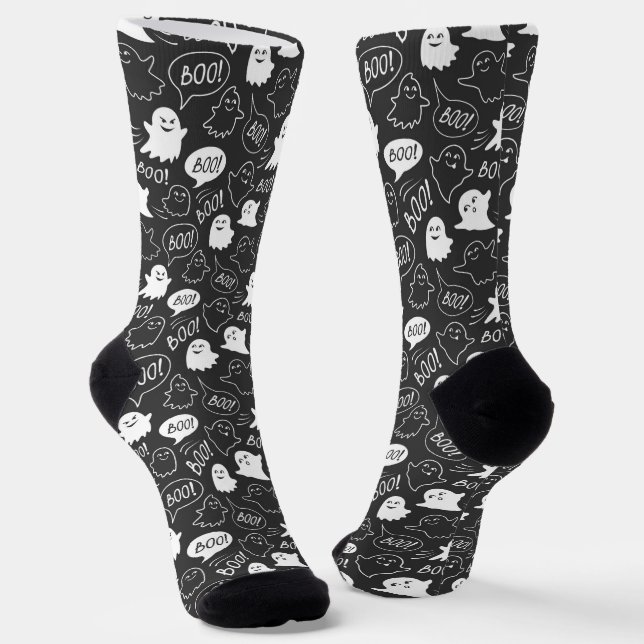 B&W Niedlich Doodle Halloween-Muster Socken (Gewinkelt)