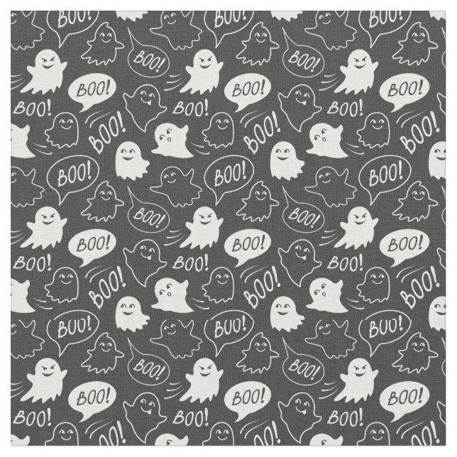 B&W Niedlich Doodle Halloween-Muster Stoff (Nahaufnahme)