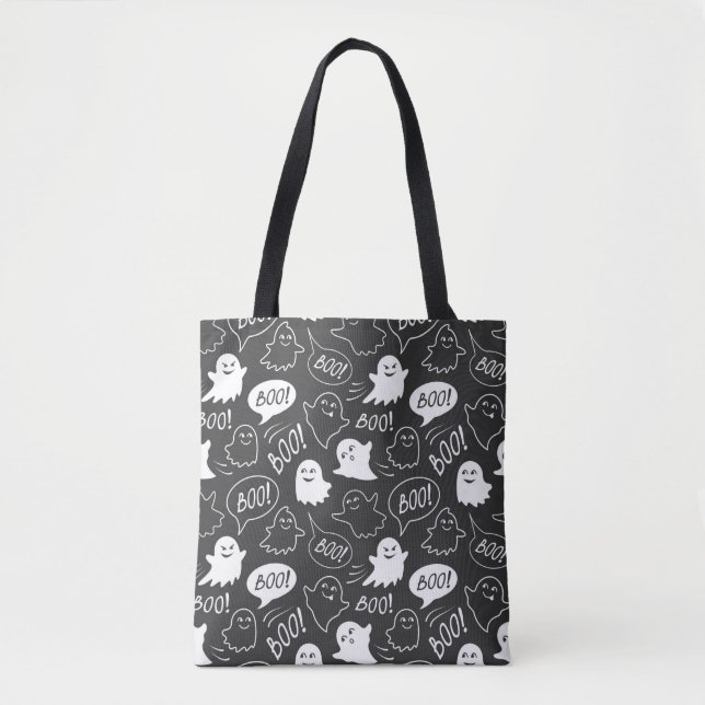 B&W Niedlich Doodle Halloween-Muster Tasche (Vorderseite)