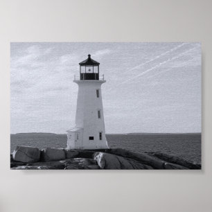 B&W Peggy's Cove Lighthouse Poster