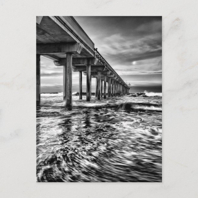 B&W Pier im Morgengrauen, Kalifornien Postkarte (Vorderseite)