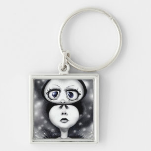 B&W Pop Surrealismus Big Eyes Schlüsselanhänger