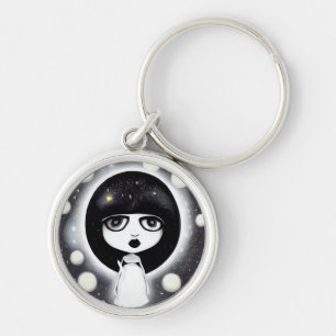 B&W Pop Surrealismus Kleine Puppe Schlüsselanhänger