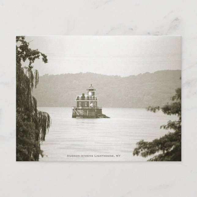 B&W Postcard of Hudson-Athens Lighthouse, NY Postkarte (Vorderseite)