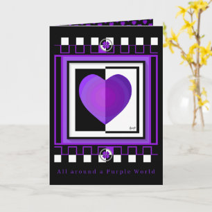 B&W Purple Hearts Beating leere Karte