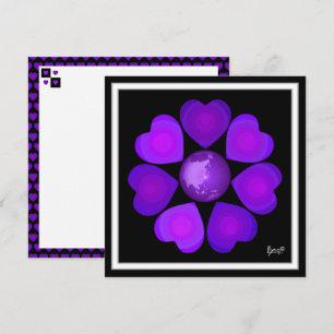 B&W Purple Hearts Schlagen Karte