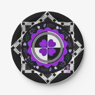 B&W Purple Hearts Schlagen Pappteller