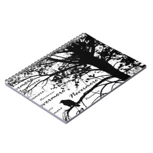 B&W Raven Nevermore Baum-Silhouette - E.A. Poe Notizblock