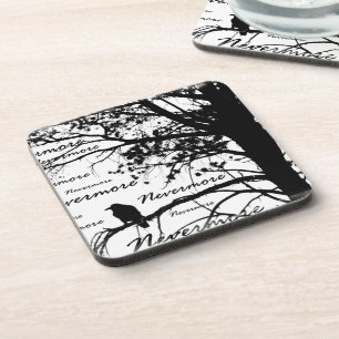 B&W Raven Nevermore Baum-Silhouette - E.A. Poe Untersetzer