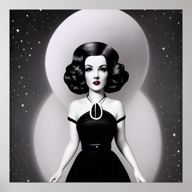 B&W Retro Sci-fi-Frau Poster (Vorne)